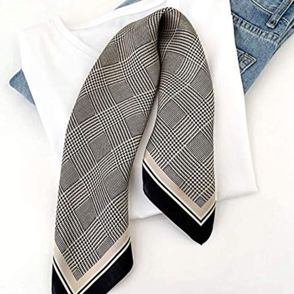 Cream & Black Mulberry Silk Neck Scarf main image 4